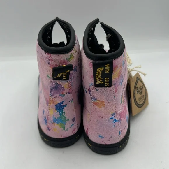Dr Martens Sheridan Suede Casual Boots Pink Paint Splatter Size 6 NWOB - Picture 4 of 9
